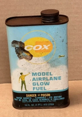 Vintage 60s Cox Model Airplane Glow Fuel Great Graphics Collectible Decor ! - Image 1 of 4