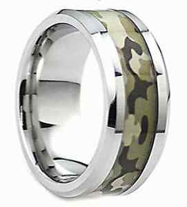 8mm Unisex Camo Military Tungsten Black/Green Camouflage Wedding Band Ring