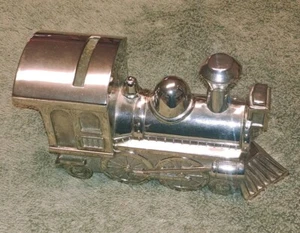 Vintage Silver-tone Metal Train/Locomotive Engine Coin/Piggy Bank - Picture 1 of 11