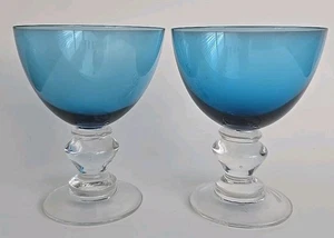 2 Swedish Blue Claret Wine Goblet Water Glass Set of Two 5.5" Tall - Picture 1 of 4