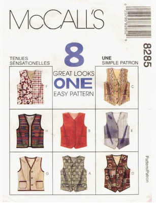 1996 Unisex Lined Vest Sewing Pattern U-Pick Size L-XL McCall's 8285 New OOP - Image 1 of 2