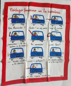 1960s Driving Feminine code on the road Tea Kitchen Spanish Towel - Picture 1 of 6
