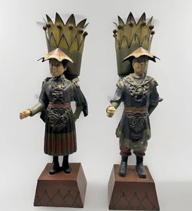 Hand Painted Tole Chinoiserie Figures. Man & Lady - Picture 1 of 14