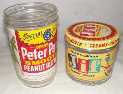 2 Vintage Peanut Butter Jars - JIF with Jifaroo Kangaroo & Peter Pan - Image 1 of 4