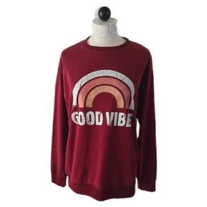 Good Vibes Graphic Sweatshirt Red Rainbow Retro 70s Crewneck Unisex XL - Picture 1 of 8