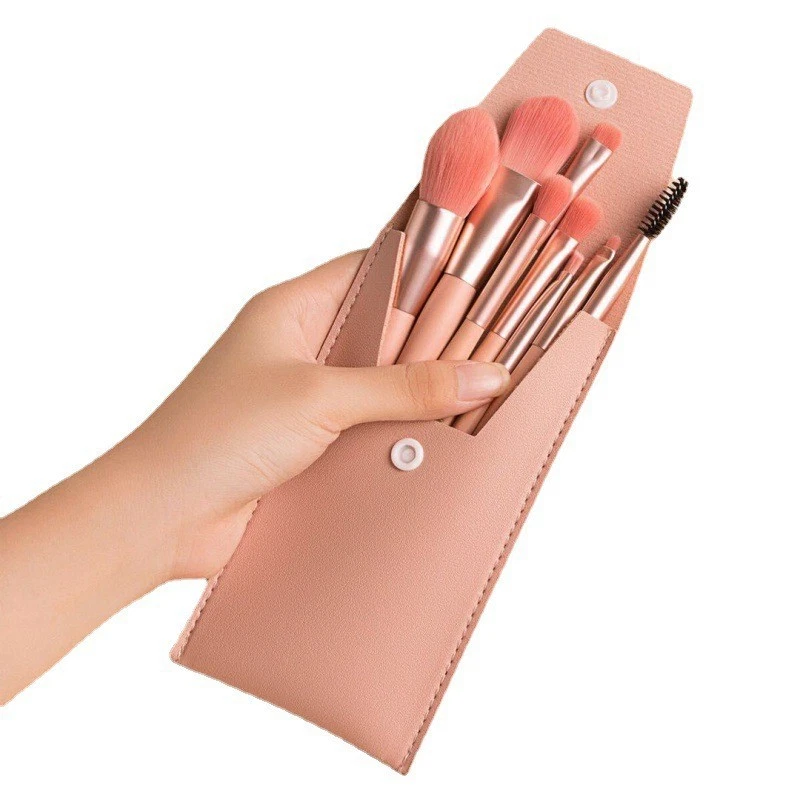 Juego de 8 brochas de maquillaje con bolsa - base, rubor, sombra de ojos, pinceles de labios Foto 1 de 4