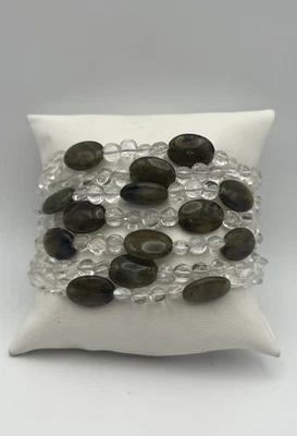 Pulsera multihilo de plata de ley, turmalina y cristal de roca  Foto 1 de 4