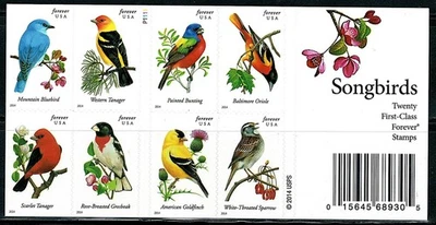 Mint US 2014 Songbirds Forever Booklet Pane of 20 Stamp Scott# 4882-4891 (MNH) - Image 1 of 2