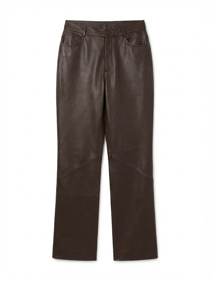 Pantalones deportivos vintage VAKKO para mujer de cuero suave marrón tiro medio pierna recta 4 Foto 1 de 4