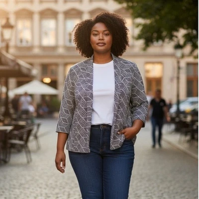 Chaqueta Blazer Kasper Negra/Plateada Frente Abierto Retro Negocios Informal Talla 16 Carrera Foto 1 de 4