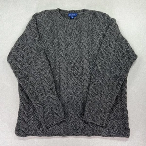 VTG J.Crew Fisherman Sweater Mens XL 100% Wool Chunky Cable Knit Aran Crewneck - Picture 1 of 16