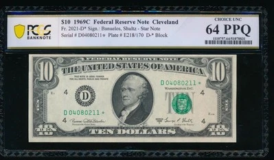 AC 1969C $10 FRN Cleveland *star* PCGS 64 PPQ Fr 2021-D* - Image 1 of 2