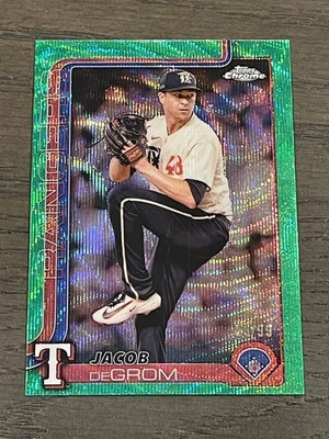 2025 Topps Chrome Green Wave Refractor Jacob DeGrom #214 Texas Rangers /99 - Image 1 of 2
