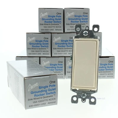10 Leviton Decora Almond Rocker Light Switches 15A 120/277V Single Pole 5601-2A
