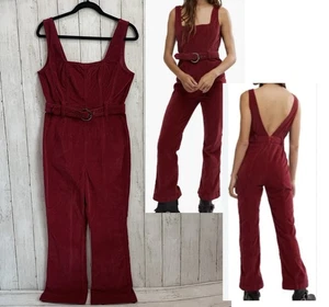 NWT Free People Party Starter Belted Velvet Jumpsuit Size 6 Berry NWT $168 - Picture 1 of 16
