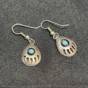 Native American Sterling Silver & Turquoise Bear Paw Dangle Earrings - Parker - Picture 1 of 5