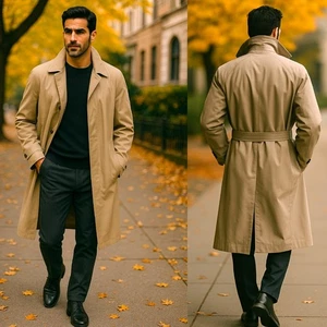 NWT Jos A Bank $350 Tan Trench Coat 44R Removable Plaid Wool Liner Belted Long  - Picture 1 of 12