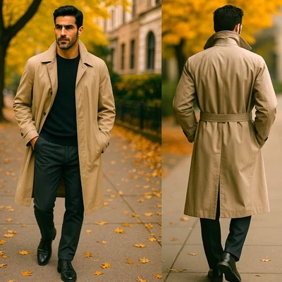 NWT Jos A Bank $350 Tan Trench Coat 44R Removable Plaid Wool Liner Belted Long  - Image 1 of 4