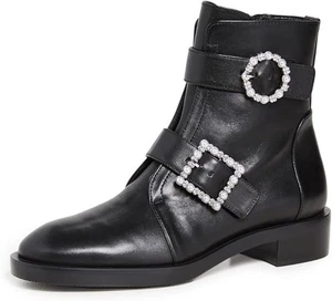 Stuart Weitzman Women's Ryder Pearl Geo Buckle Bootie Black Size 7.5. (Save 40%) - Picture 1 of 9