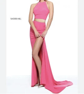 SHERRI HILL hot pink two piece maxi prom dress - Picture 1 of 8