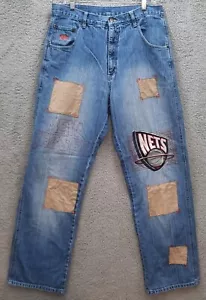 Pantalones de mezclilla vintage UNK NBA parches bordados redes de Nueva Jersey 34x32 - Imagen 1 de 6