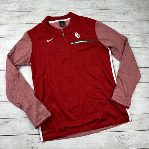Nike DRI Fit Oklahoma Sooners OU 1/4 Zip Size Medium Long Sleeve Red White Cover