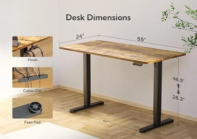 Electric Standing Desk, Adjustable Height, 55x24 Inches ，Home Office Desk - Image 1 of 4