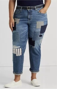 NWT Ralph Lauren Patchwork Jeans Relaxed Tapered Preppy Women's Plus 22 22W $195 - Picture 1 of 5