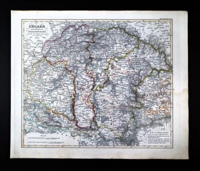 1846 Stieler Map Hungary Transylvania Slovakia Budapest Presburgh Vienna Danube - Image 1 of 4