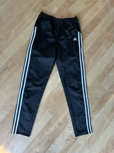Adidas Joggers Girls XL 16 Black Tricot Track Sweatpants Performance 3 Stripe - Picture 1 of 6