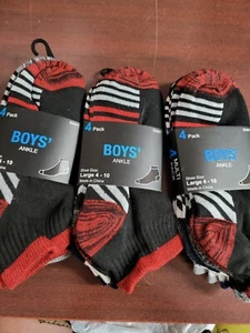 12 pair Boys Socks Low Cut size 4- 10 White Black Blue Red Gray Collective Soles - Picture 1 of 1