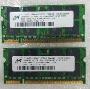 Micron 2GB ( 2 * 1GB ) SODIMM PC2-4200S 2Rx8 DDR2 MT16HTF12864HY-53ED3 - Picture 1 of 2