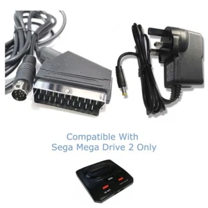 SEGA MEGA DRIVE 2 Console Power Supply + Scart Lead Cable UK Seller - Picture 1 of 3