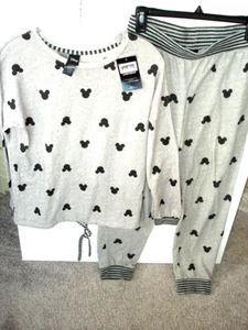 Disney Sleepwear 2 Piece Pajama Set Gray*Black Mickey's Long Sleeve Sz S NWT - Picture 1 of 6