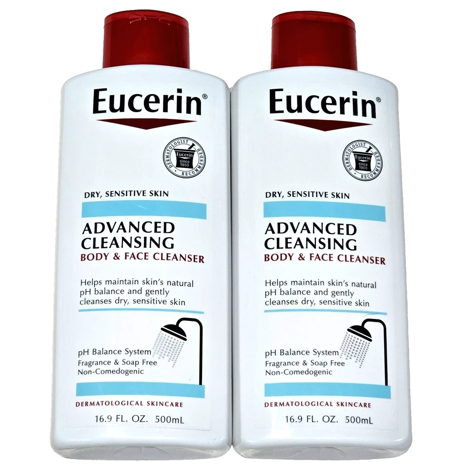 2 Pack Eucerin Dry Sensitive Skin Advanced Cleansing Body & Face Skincare 16.9oz - Image 1 of 1