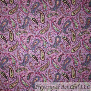 BonEful FABRIC FQ Cotton Quilt Pink Rainbow Rose Flower Girl Paisley Tiny Small - Picture 1 of 12