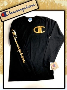 Champion NEW  Women's Heritage Long-Sleeve T-Shirt  BLACK & GOLD Small 392034 - Picture 1 of 6