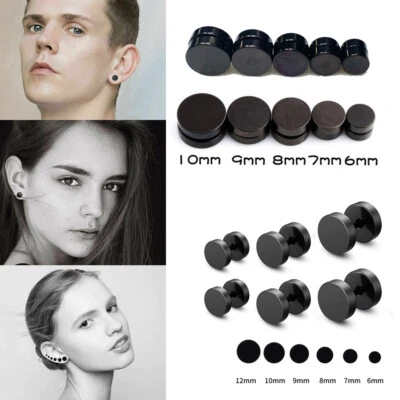 2pcs Black Stainless Steel Magnetic Non-piercing Clip Fake Cheater Stud Earrings - Image 1 of 4