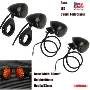 4x  39mm Fork Clamp Front Rear Motorcycle LED Turn Signal Light Black For Harley - Picture 1 of 10