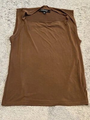 Blusa ajustada sin mangas Kasper para mujer mediana marrón cuello barco elástica fluida Foto 1 de 4