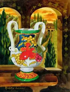 Jarra de cocina acento y decoración azulejos Robin Wethe Altman arte toscano RWA033AT - Imagen 1 de 3