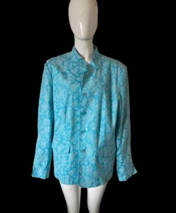 Dialogue Teal Floral Accented Career Blazer Jacket Size XL NWT Lined Brocade - Picture 1 of 8