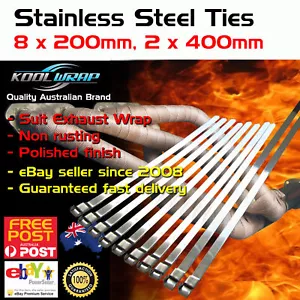 Stainless Steel Tie Exhaust Wrap Straps Zip Ties Clamps 8 X 20cm 2 X 40cm - Picture 1 of 3