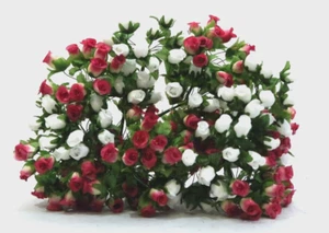 Künstliche Seidenrosen 144 Mini Drahtstielblumen (weiß/Granatapfel/rot) - Bild 1 von 22