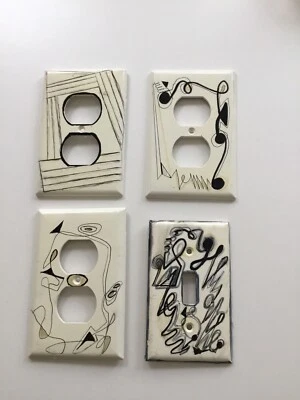 Lot Of 4 Hand Painted Electrical Switch And  Outllet Covers  Modern Art Design Foto 1 de 4