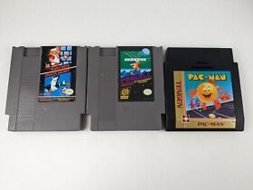 3 NES Cartridges - Super Mario Bros./ Duck Hunt, Pac-Man, Pinball- Nintendo