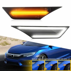 Flowing Smoked Side LED Marker Lamp Turn Signal Light For Honda Civic 2016-2021 - Picture 1 of 12