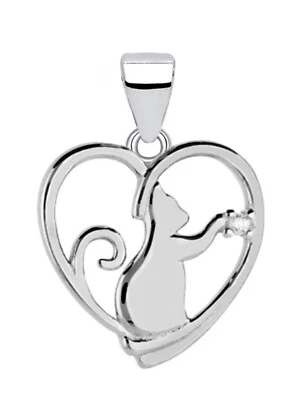 Kettenanhänger Silber Katze mit Zirkonia Anhänger 925 Sterling Kater Echtschmuck - Bild 1 von 3