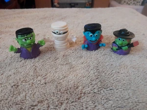 Lot 4 Vintage  Halloween Rubber Finger Puppets Mummy Dracula Frankenstein Witch - Picture 1 of 4