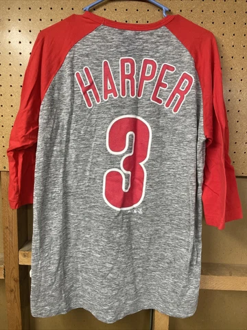 Bryce Harper Philadelphia Phillies Majestic Raglan 3/4 Sleeve Shirt Adult Size L Cover